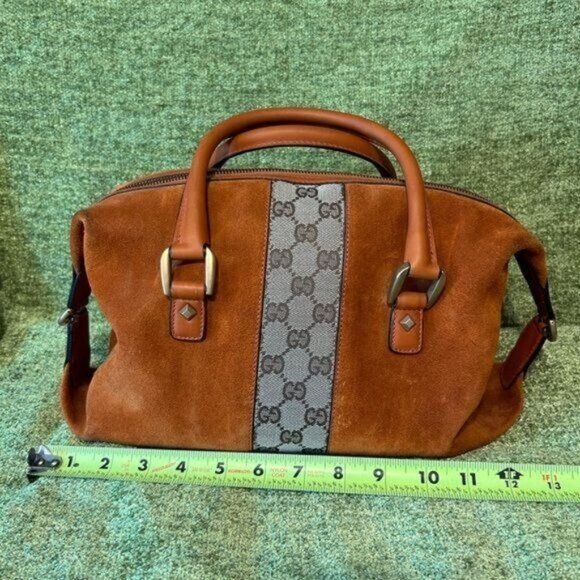 Vintage Gucci Boston monogram Orange Suede and Leather & canvas GG Rockstud bag - Picture 10 of 16